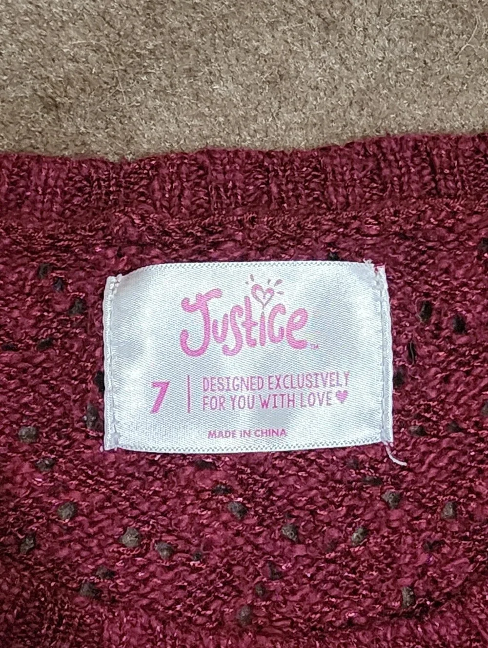 Justice Kids Marron Knitted Long Sleeve Shirt Sz 7/12